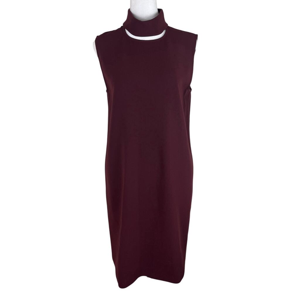 Theory Slit Collar Sheath Dress Red Admiral Crepe Sleeveless Career Office Sz 4